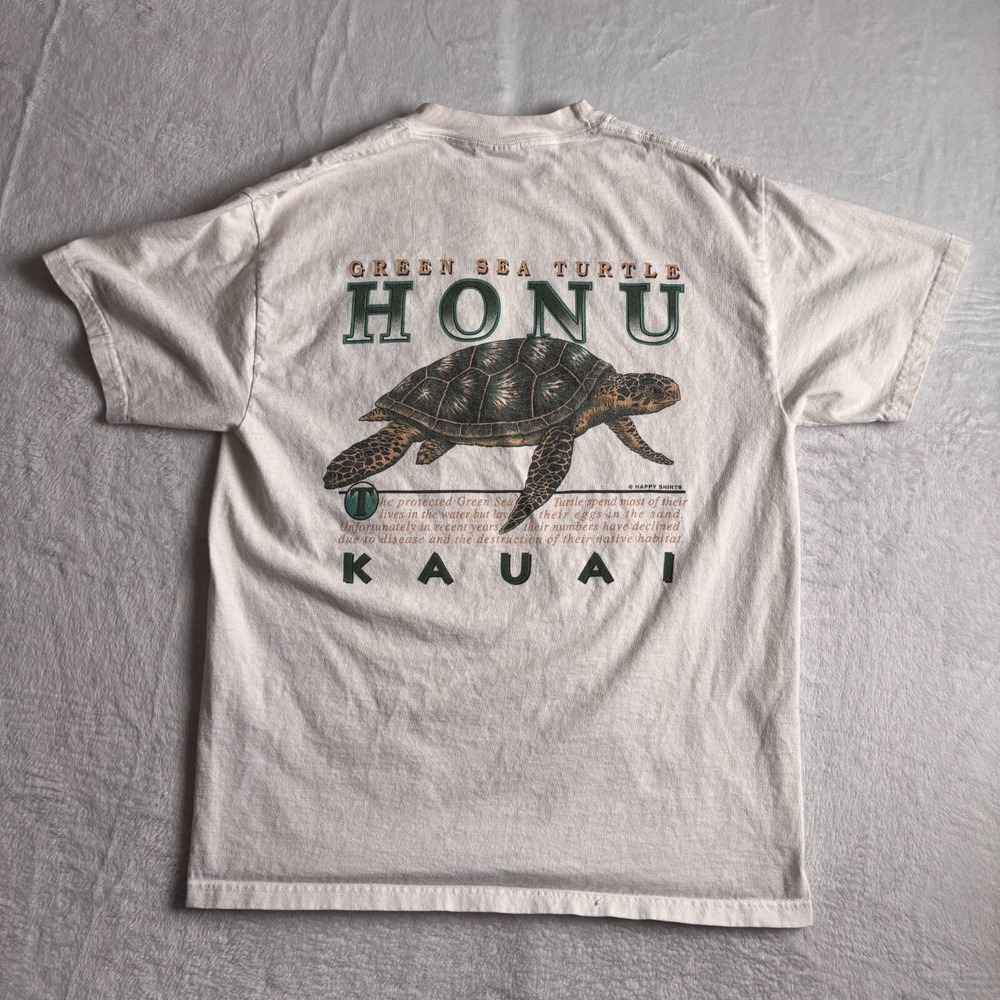 Hanes White Tee with Green HONU Turtle Graphic - Kauai